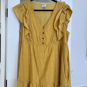 Sunflower yellow, cotton dress, frill at shoulders and hem
